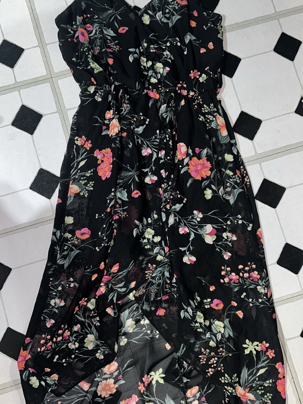 Women’s Floral Black Ruffle Dress